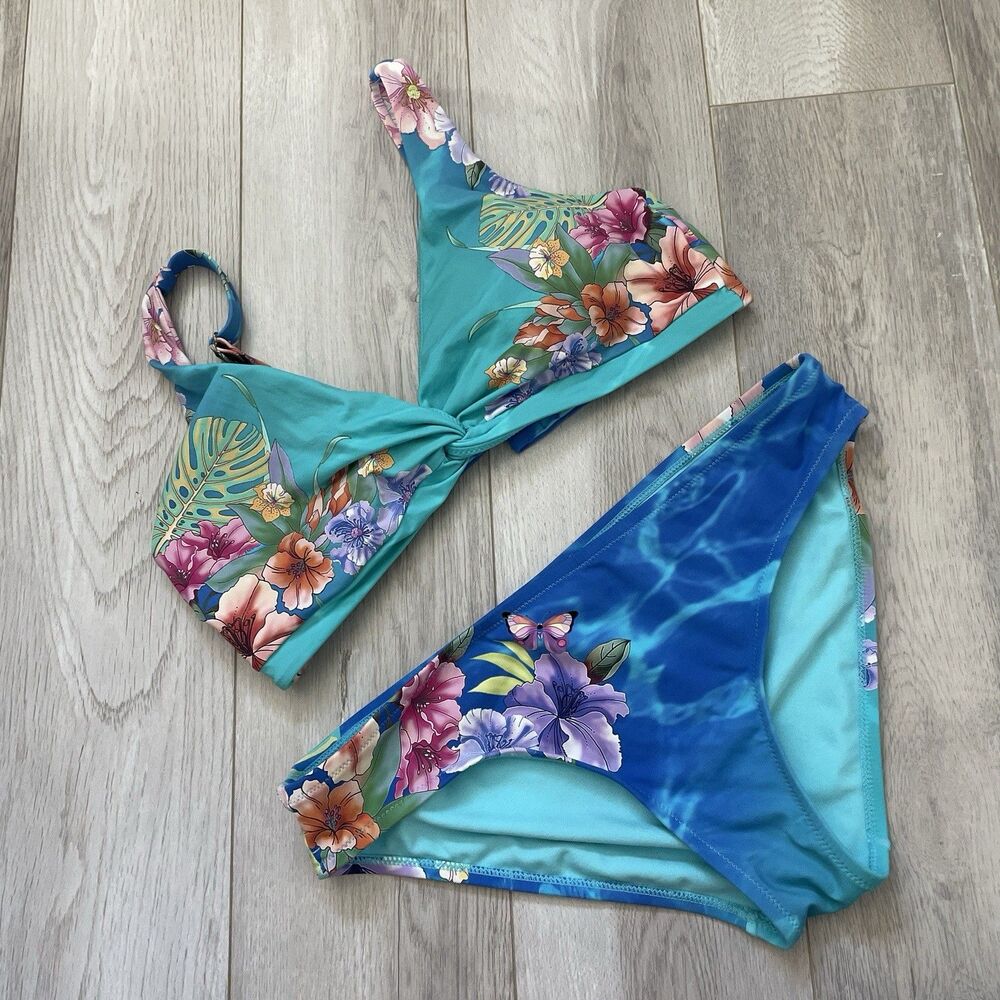 Johnny Was Bikini water tropic tie dye hipster womens Blue (small medium) swim